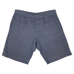 LA PERLA Pantalones cortos con cremallera y pliegues de lino/algodón azul marino, talla S
