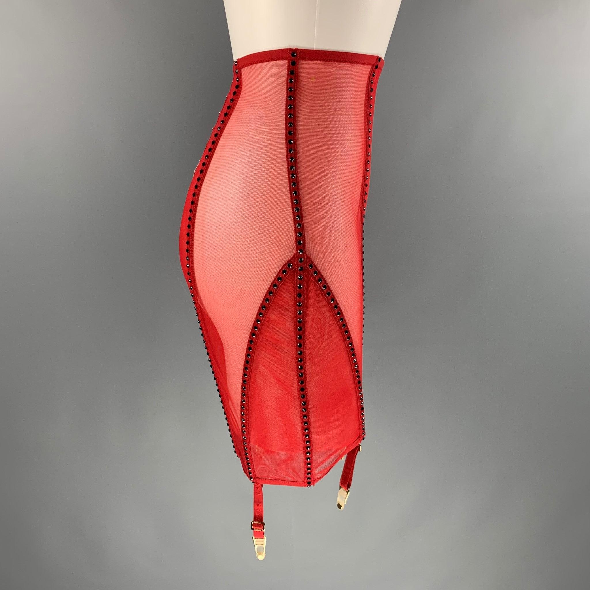 LA PERLA Size S Red Polyamide Elastane Mesh Corset Skirt In Excellent Condition For Sale In San Francisco, CA
