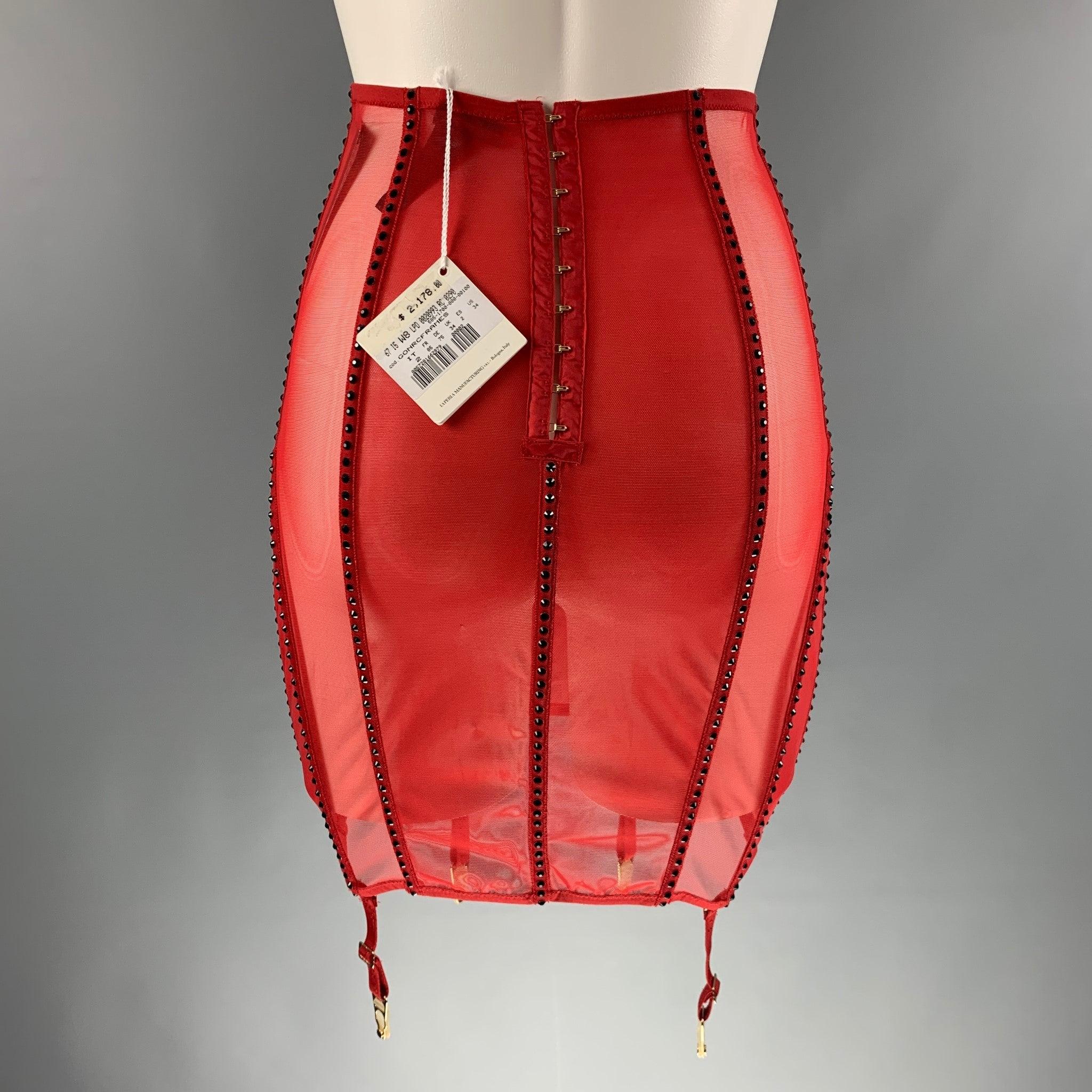 Women's LA PERLA Size S Red Polyamide Elastane Mesh Corset Skirt For Sale