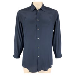 LA PERLA Size XXL Navy Silk Button Up Long Sleeve Shirt
