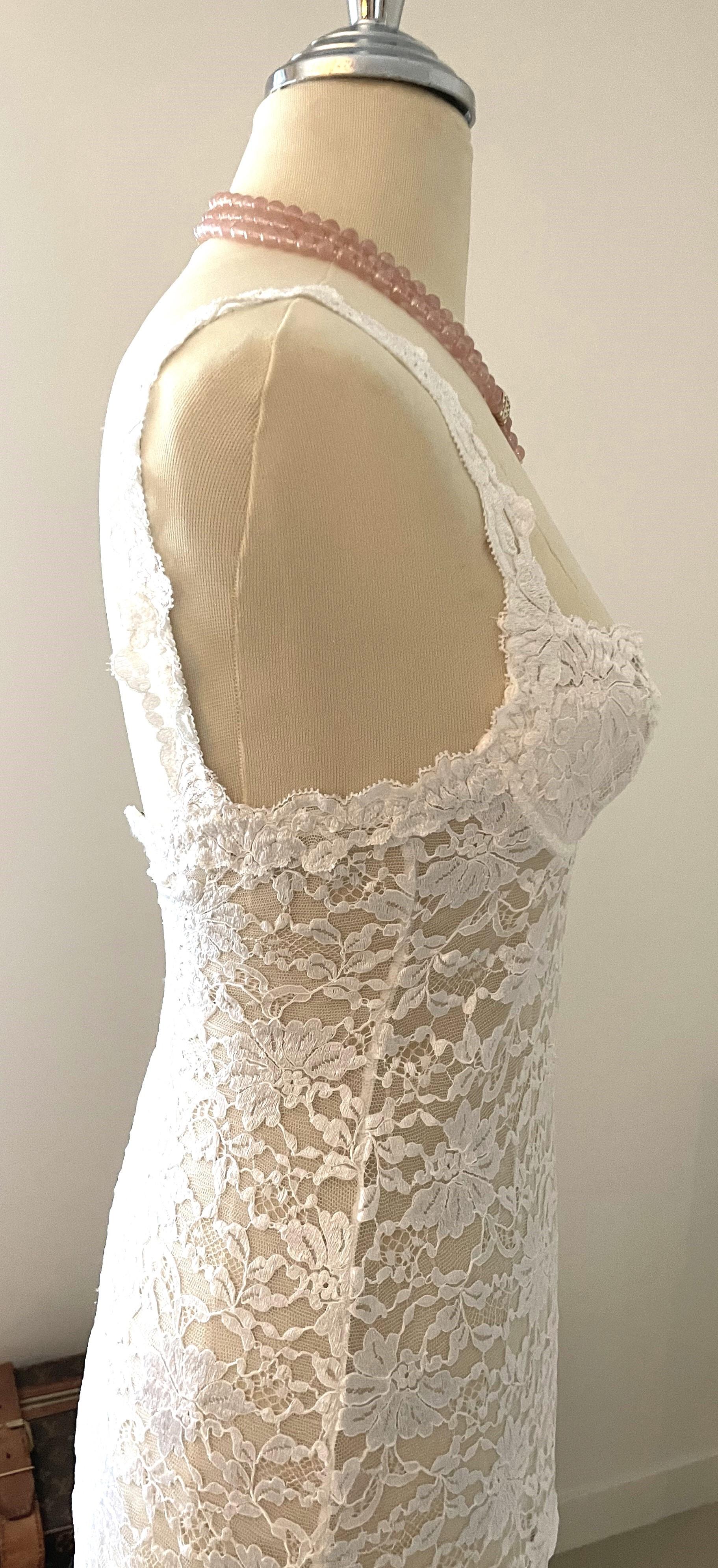 Blanc La Perla Slip dress White Lace 90s  en vente