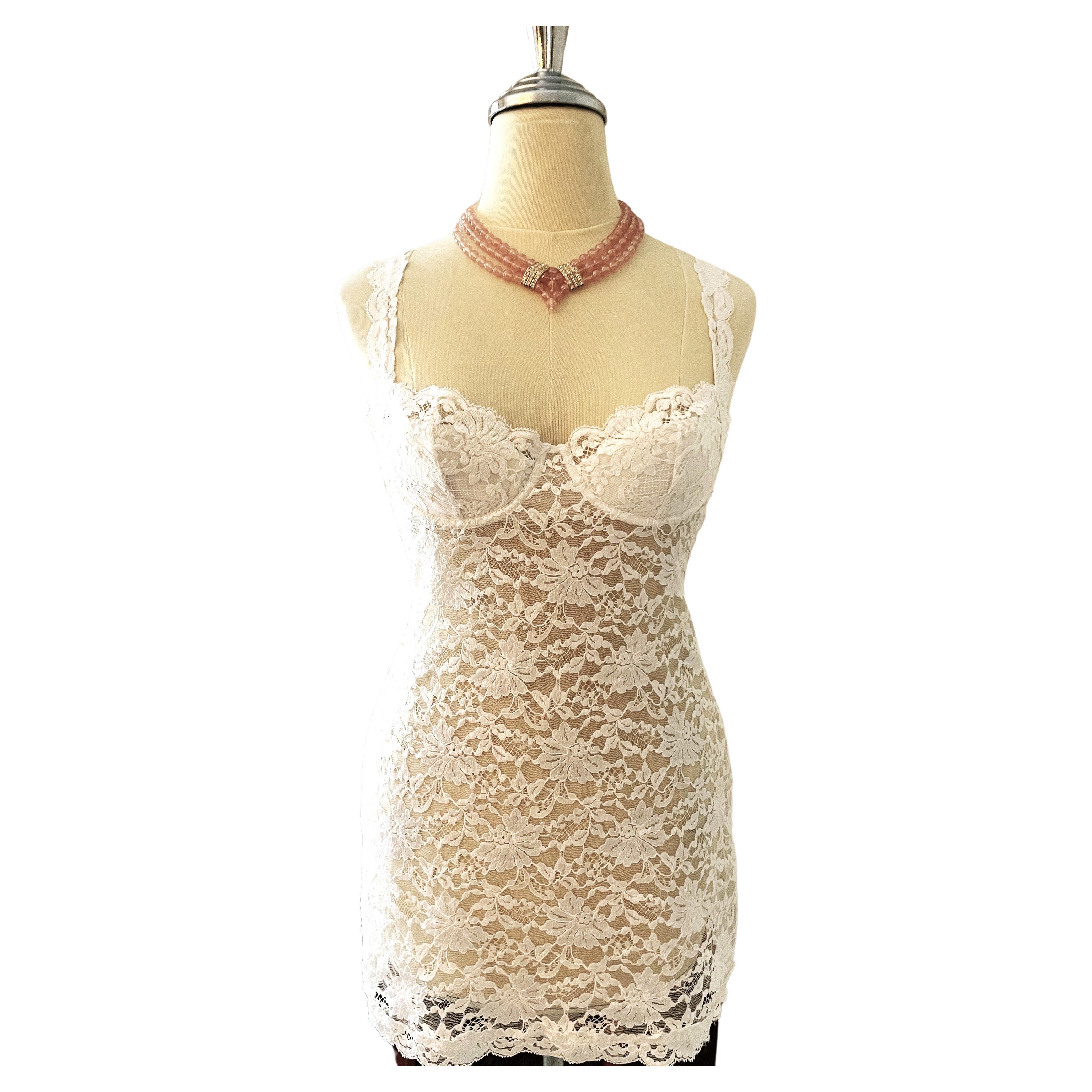 La Perla Slip dress White Lace 90s  en vente