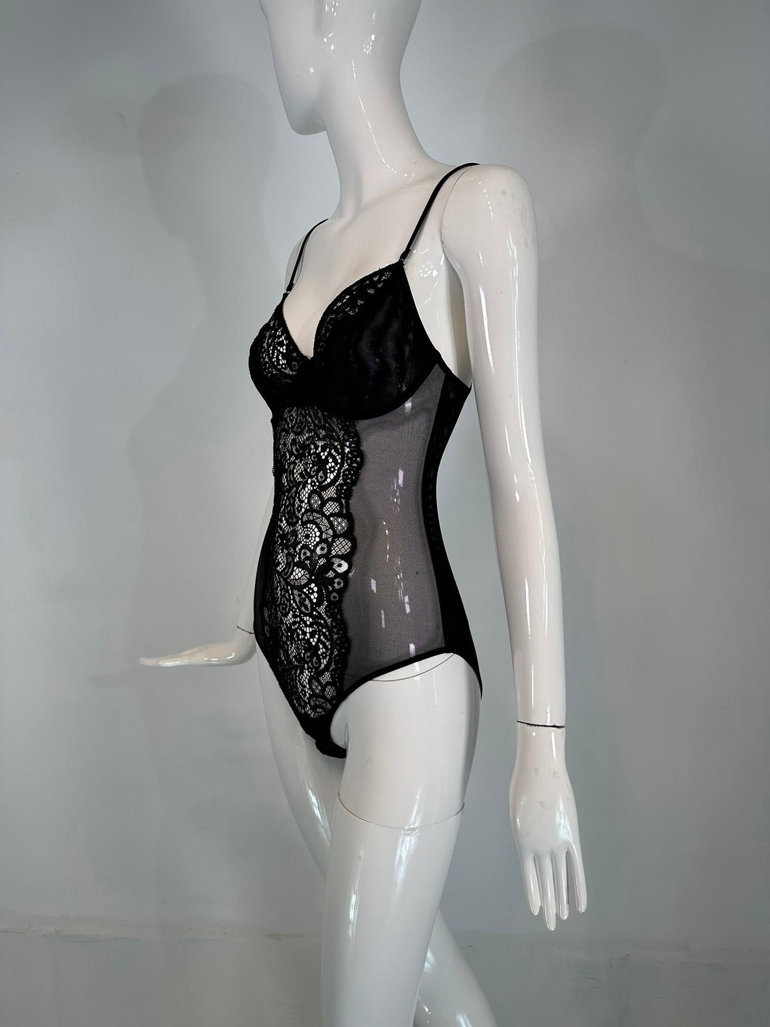 Body noir à armatures et dentelle sur le devant, non porté, La Perla Studio Pour femmes en vente