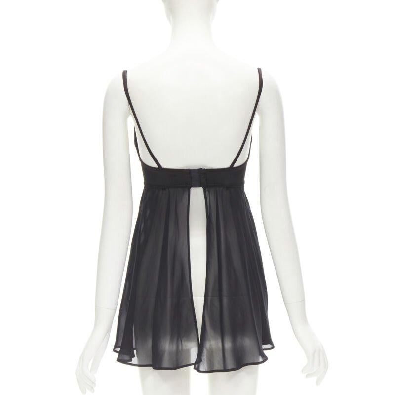 LA PERLA Vintage Ritmo Di Perla Schwarzes durchsichtiges Negligee-Top mit Paillettenschnitt XS im Angebot 1