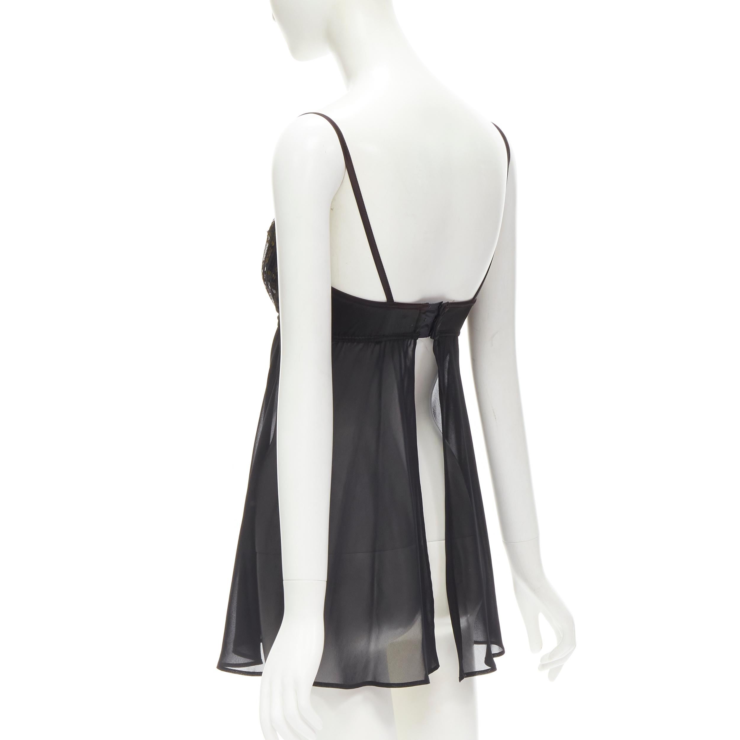 LA PERLA Vintage Ritmo Di Perla black sequins cupped bra sheer negligee top XS For Sale 1