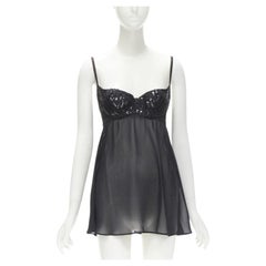 LA PERLA Vintage Ritmo Di Perla black sequins cupped bra sheer negligee top XS