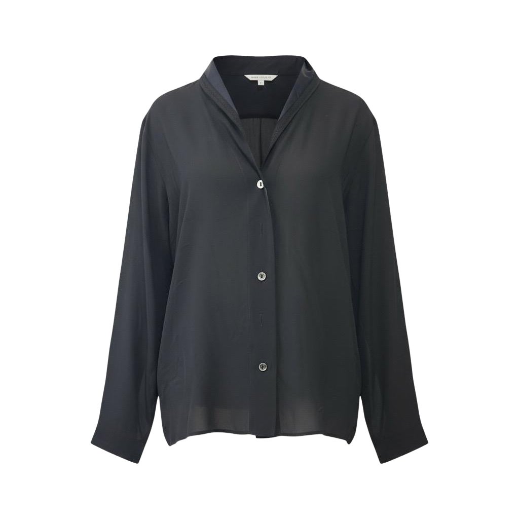 Pre-owned La Perla Vintage Y2k Silk Shawl Collar Blouse Xs Sheer Black Button Front