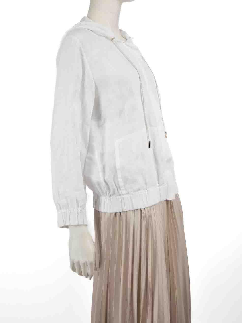 CONDITION is Very good. Hardly any visible wear to jacket is evident on this used La Perla designer resale item.
 
 Details
 White
 Linen
 Track jacket
 Drawstring hood
 Zip fastening
 Elasticated cuff and hem
 2x Side pockets
 Sheer
 
 
 Made in