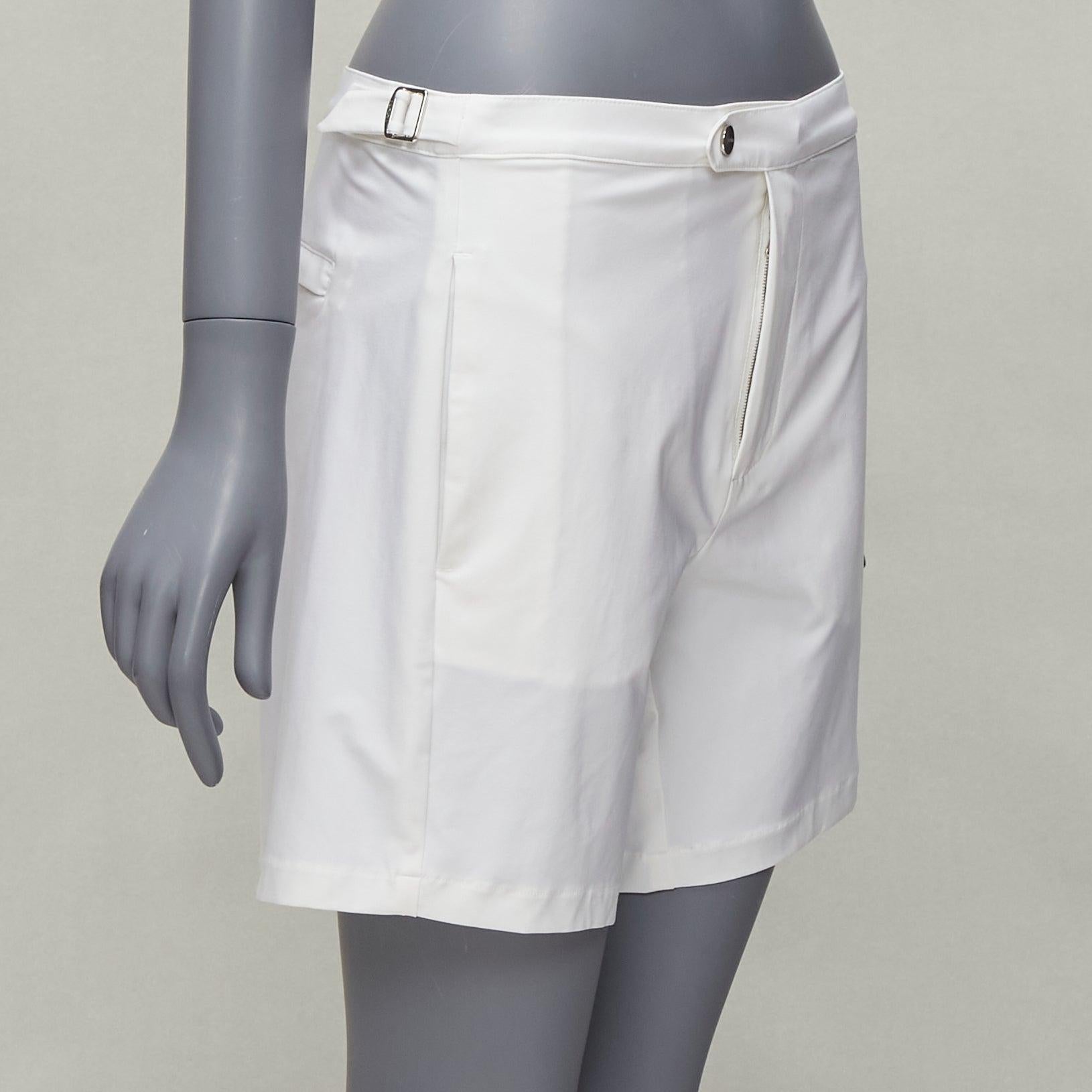 Gray LA PERLA white nylon silver buckle waist mesh lined safari shorts S For Sale