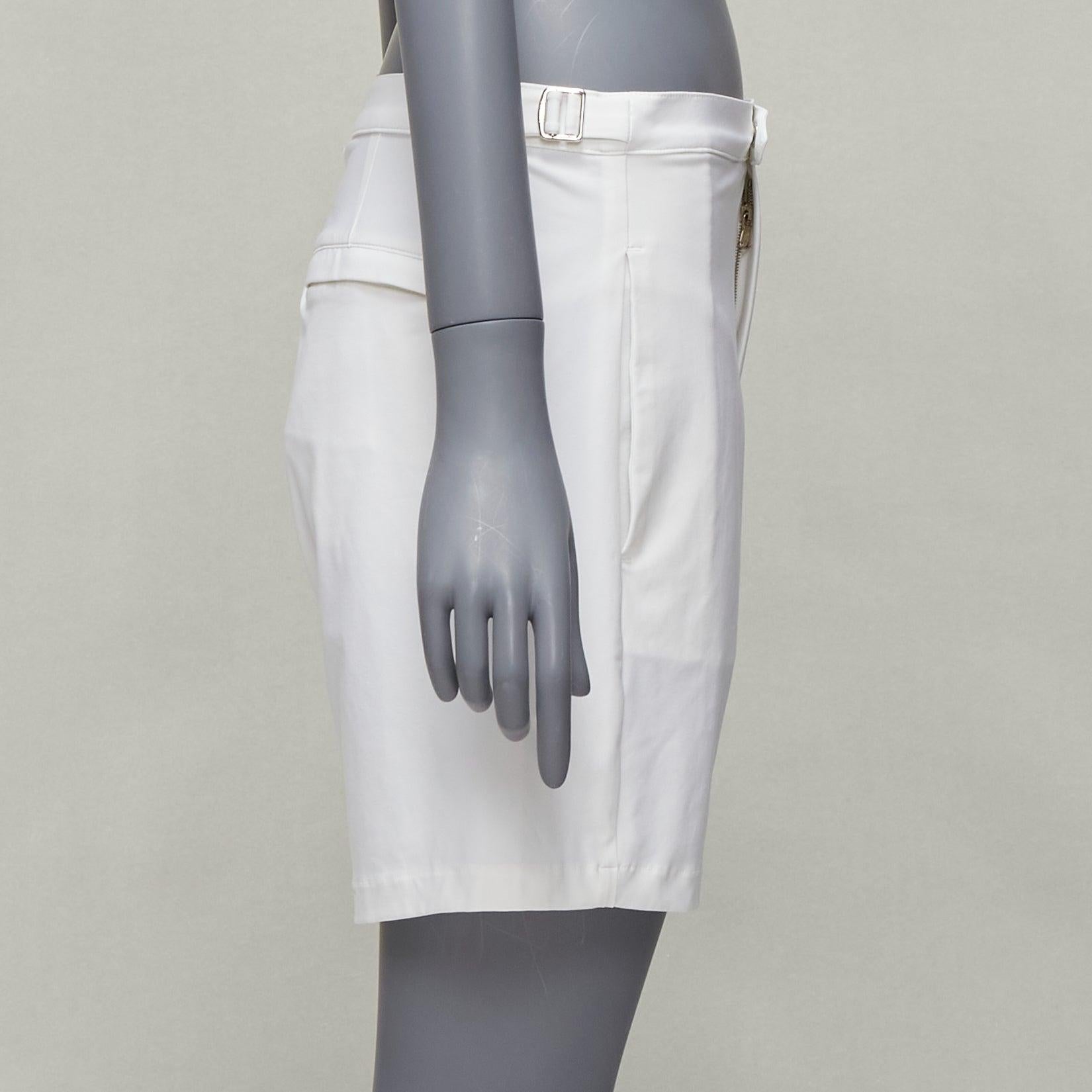 LA PERLA white nylon silver buckle waist mesh lined safari shorts S In Excellent Condition For Sale In Hong Kong, NT