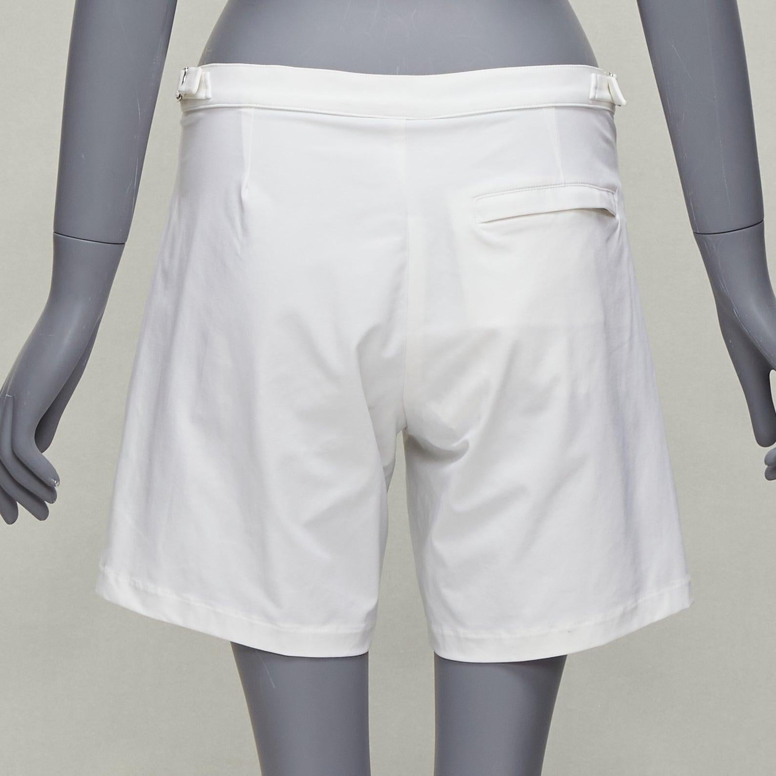 Women's LA PERLA white nylon silver buckle waist mesh lined safari shorts S For Sale