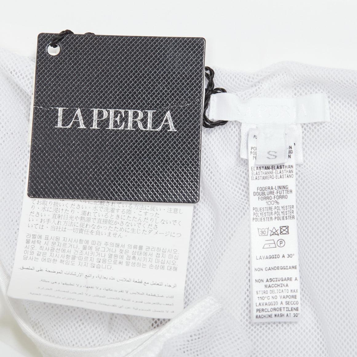 LA PERLA white nylon silver buckle waist mesh lined safari shorts S For Sale 3