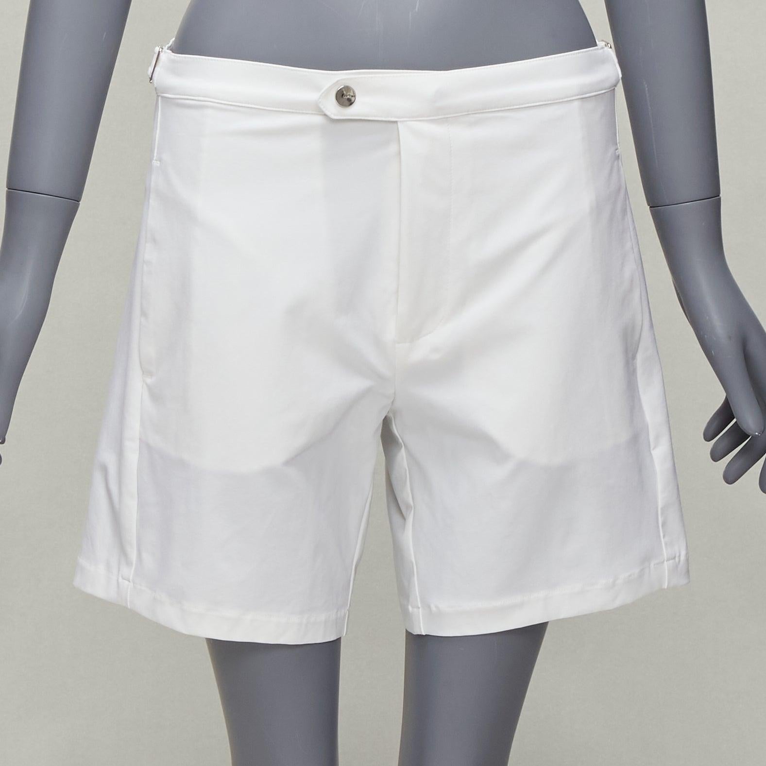 LA PERLA white nylon silver buckle waist mesh lined safari shorts S For Sale