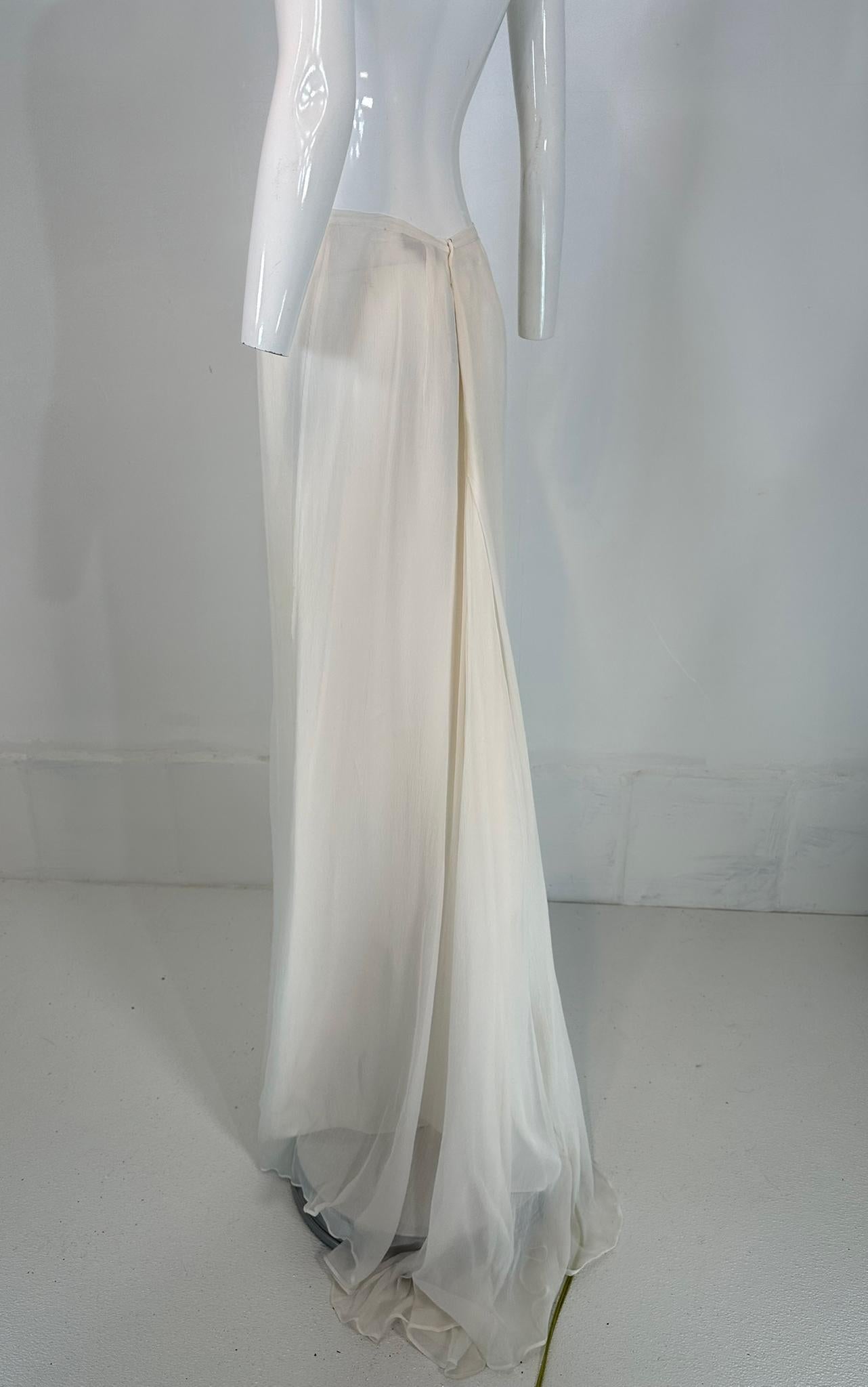 La Perla White Silk Chiffon Long Skirt with Train Bridal Wedding 48 5