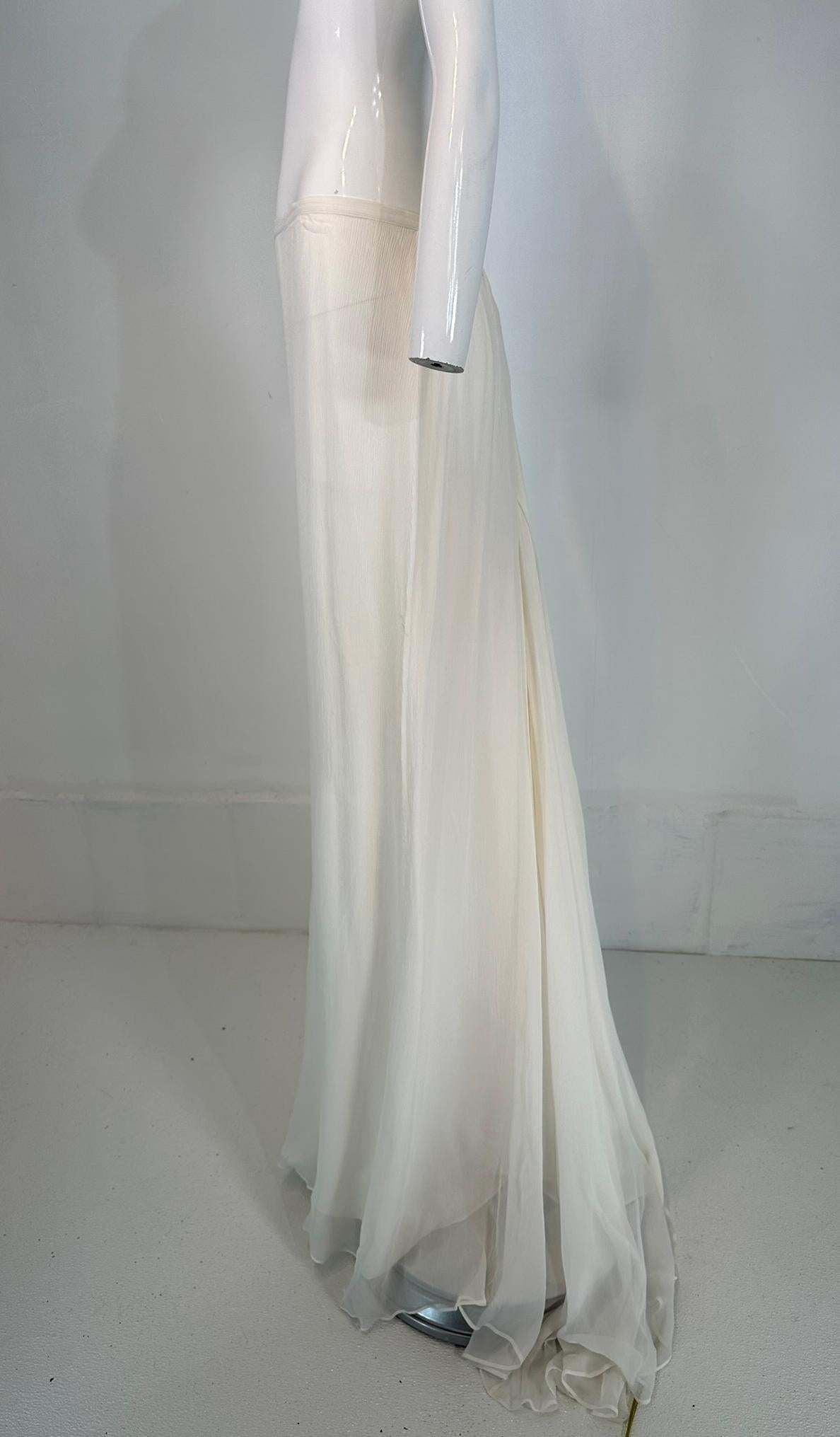 La Perla White Silk Chiffon Long Skirt with Train Bridal Wedding 48 6