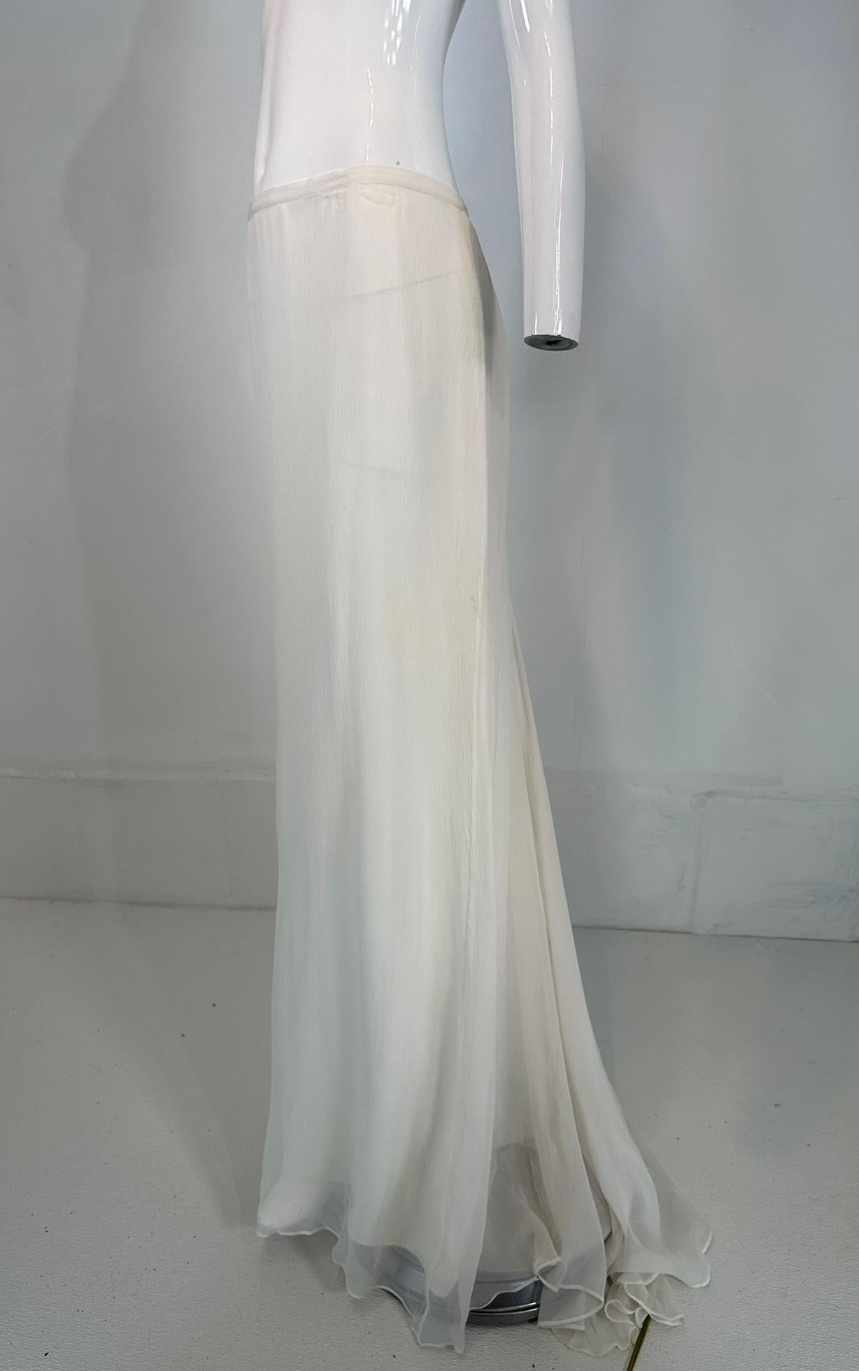 La Perla White Silk Chiffon Long Skirt with Train Bridal Wedding 48 7