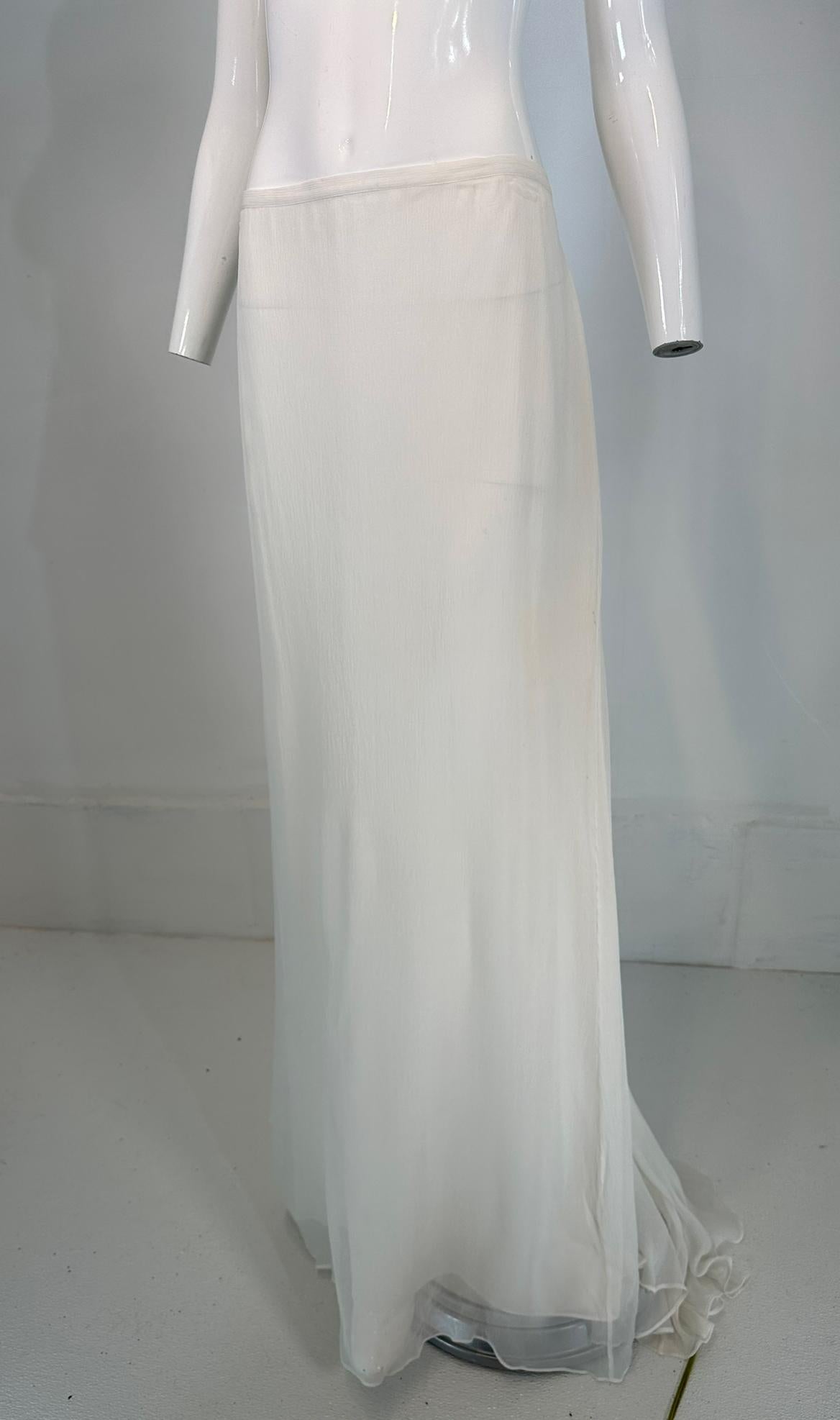 La Perla White Silk Chiffon Long Skirt with Train Bridal Wedding 48 9