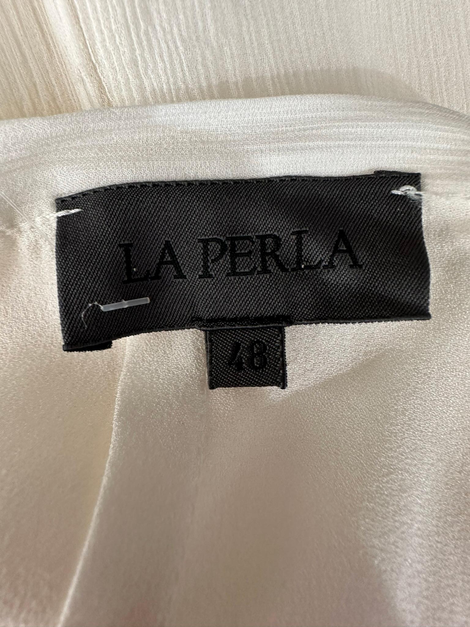 La Perla White Silk Chiffon Long Skirt with Train Bridal Wedding 48 10