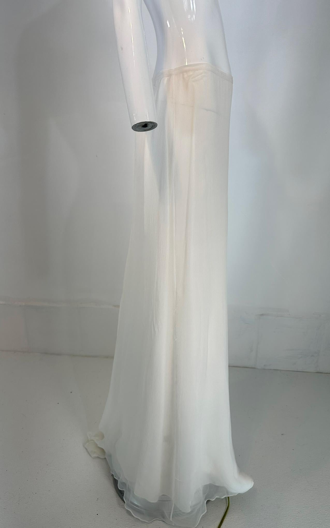Gray La Perla White Silk Chiffon Long Skirt with Train Bridal Wedding 48
