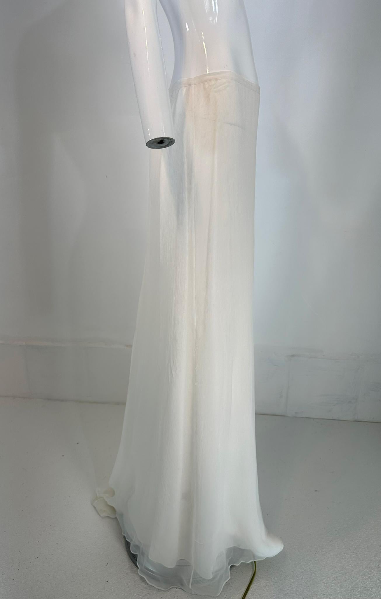 La Perla White Silk Chiffon Long Skirt with Train Bridal Wedding 48 In Excellent Condition In West Palm Beach, FL