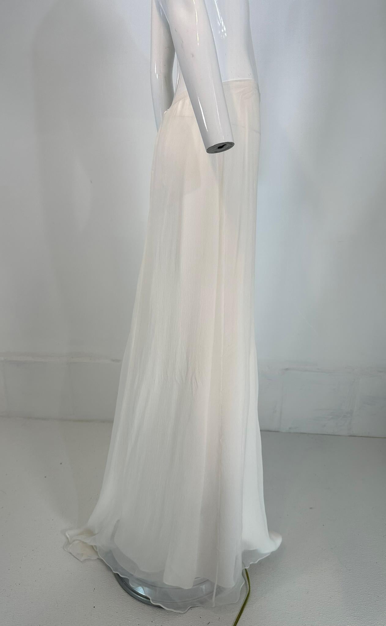 Women's La Perla White Silk Chiffon Long Skirt with Train Bridal Wedding 48