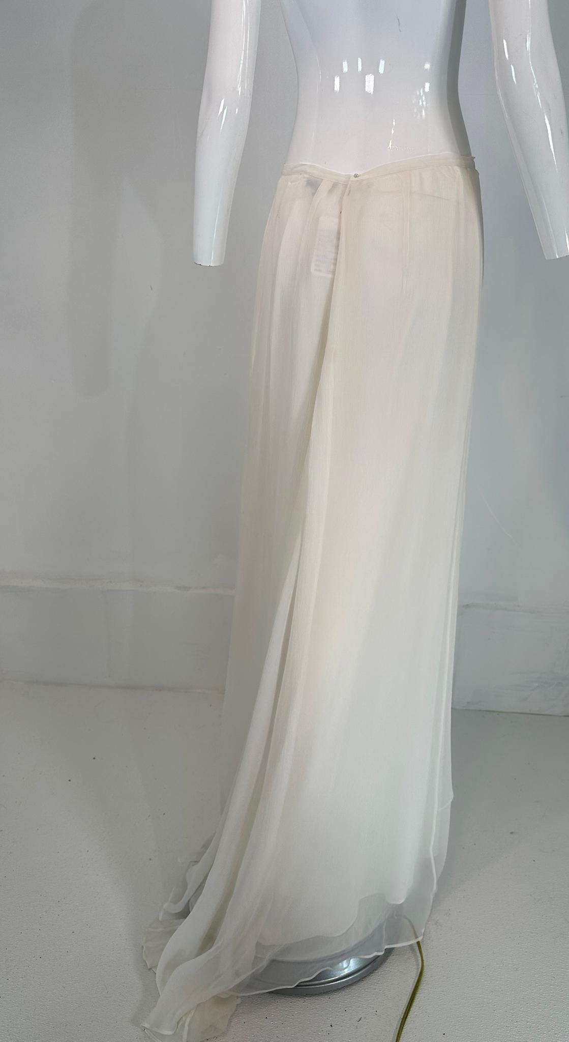 La Perla White Silk Chiffon Long Skirt with Train Bridal Wedding 48 2