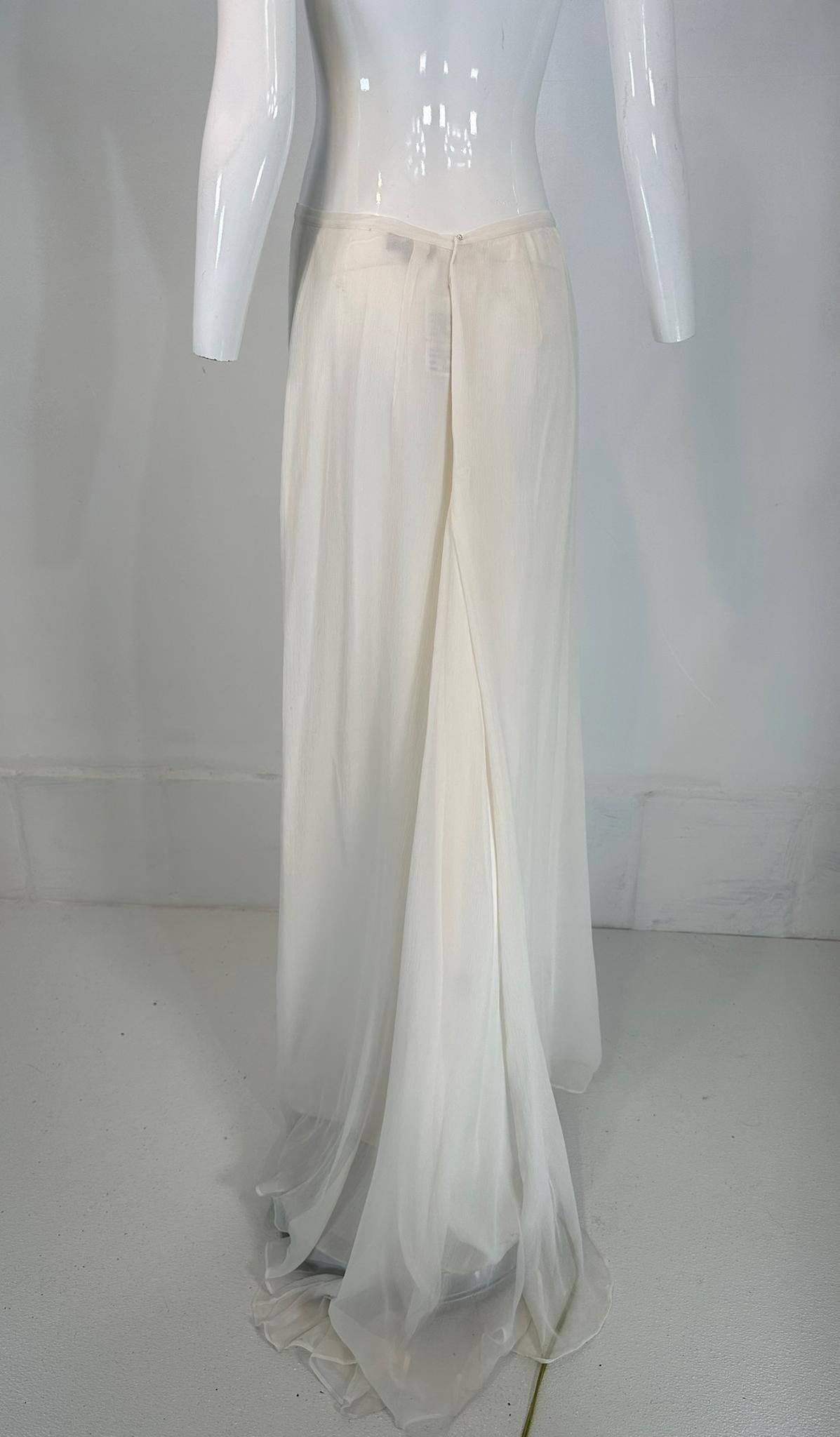 La Perla White Silk Chiffon Long Skirt with Train Bridal Wedding 48 3