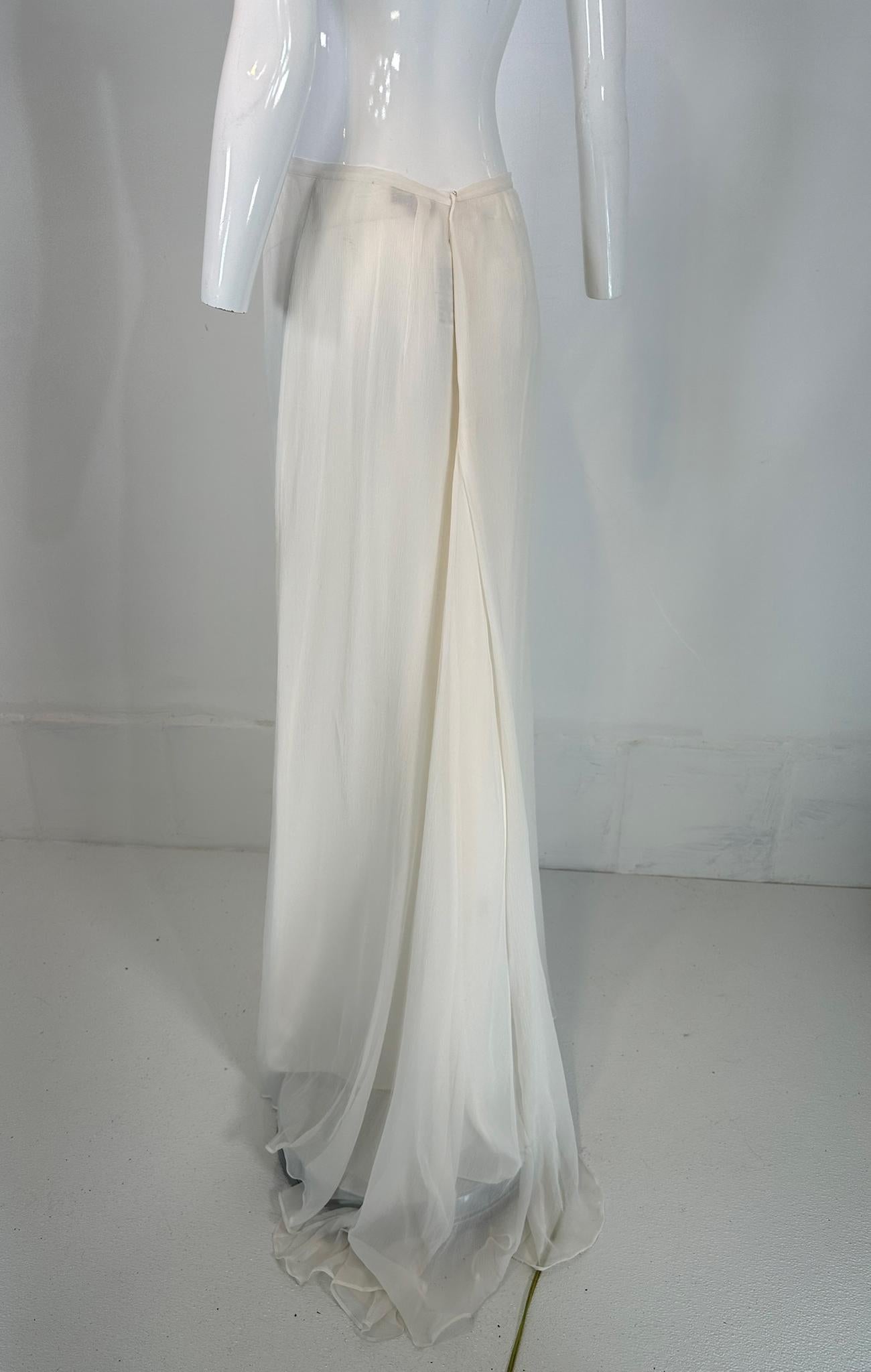 La Perla White Silk Chiffon Long Skirt with Train Bridal Wedding 48 4
