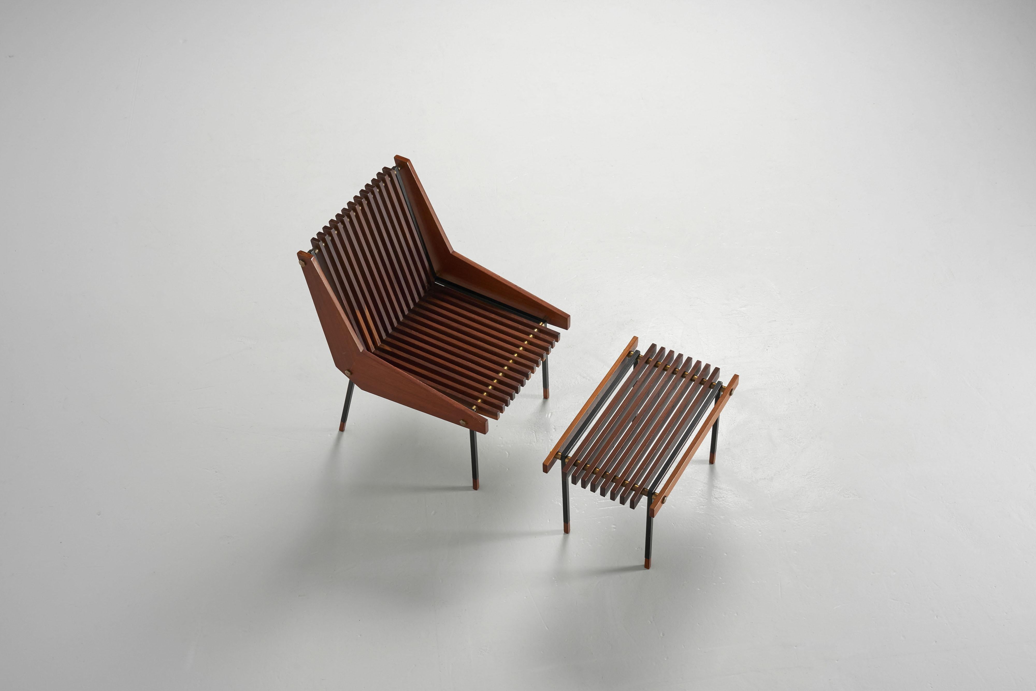Metal La Permanente Cantu lounge chair and stool Italy 1955
