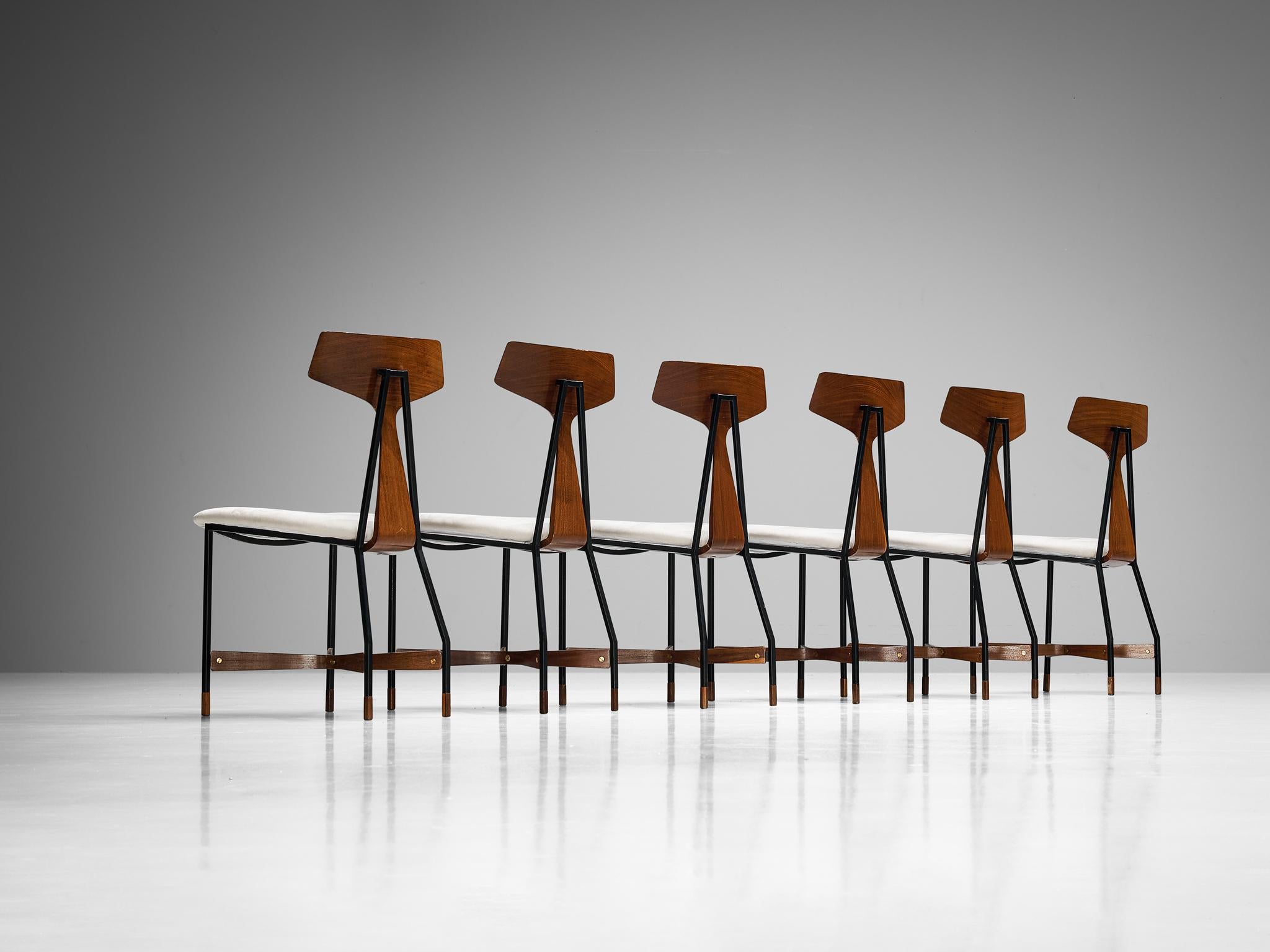 La Permanente Mobili Cantù Set of Six Dining Chairs in Teak and Metal  In Good Condition For Sale In Waalwijk, NL