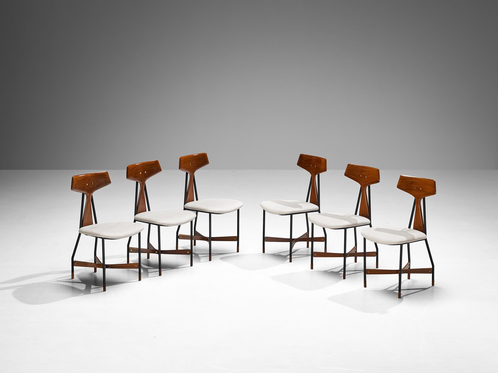 La Permanente Mobili Cantù Set of Six Dining Chairs in Teak and Metal  For Sale 2