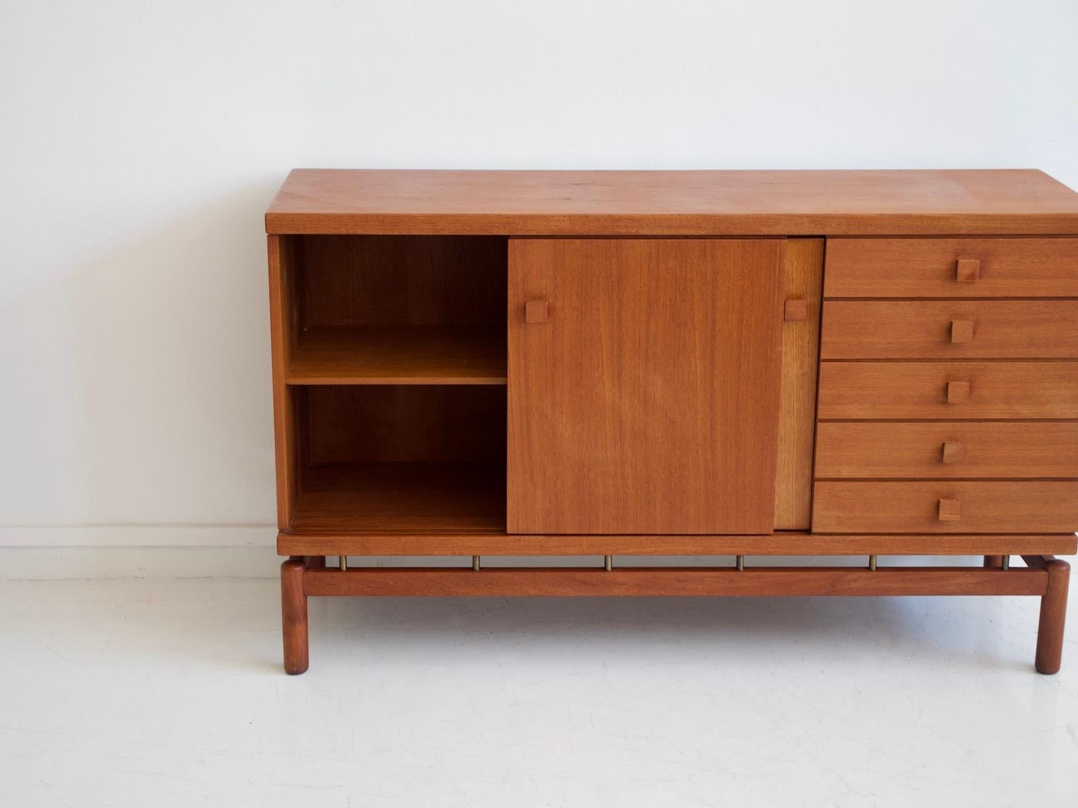 Mid-Century Modern La Permanente Mobili Cantù Teak and Brass Sideboard For Sale