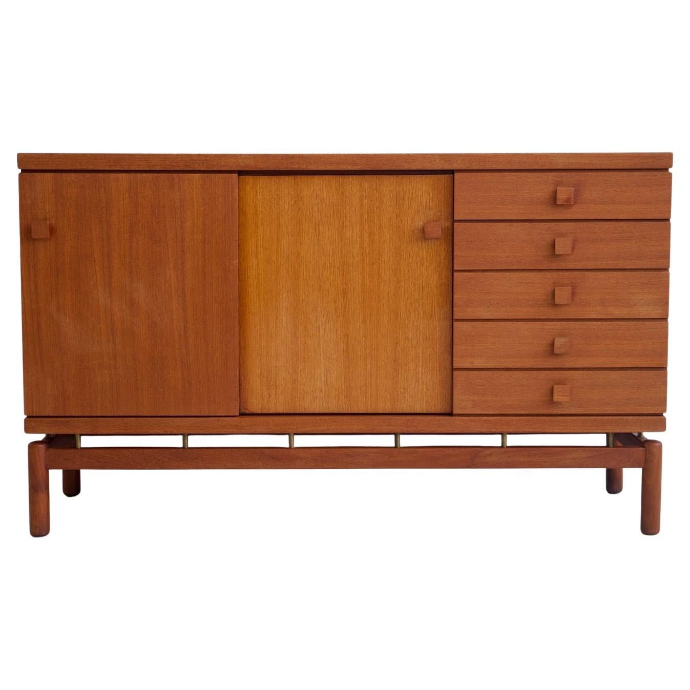 La Permanente Mobili Cantù Teak and Brass Sideboard For Sale