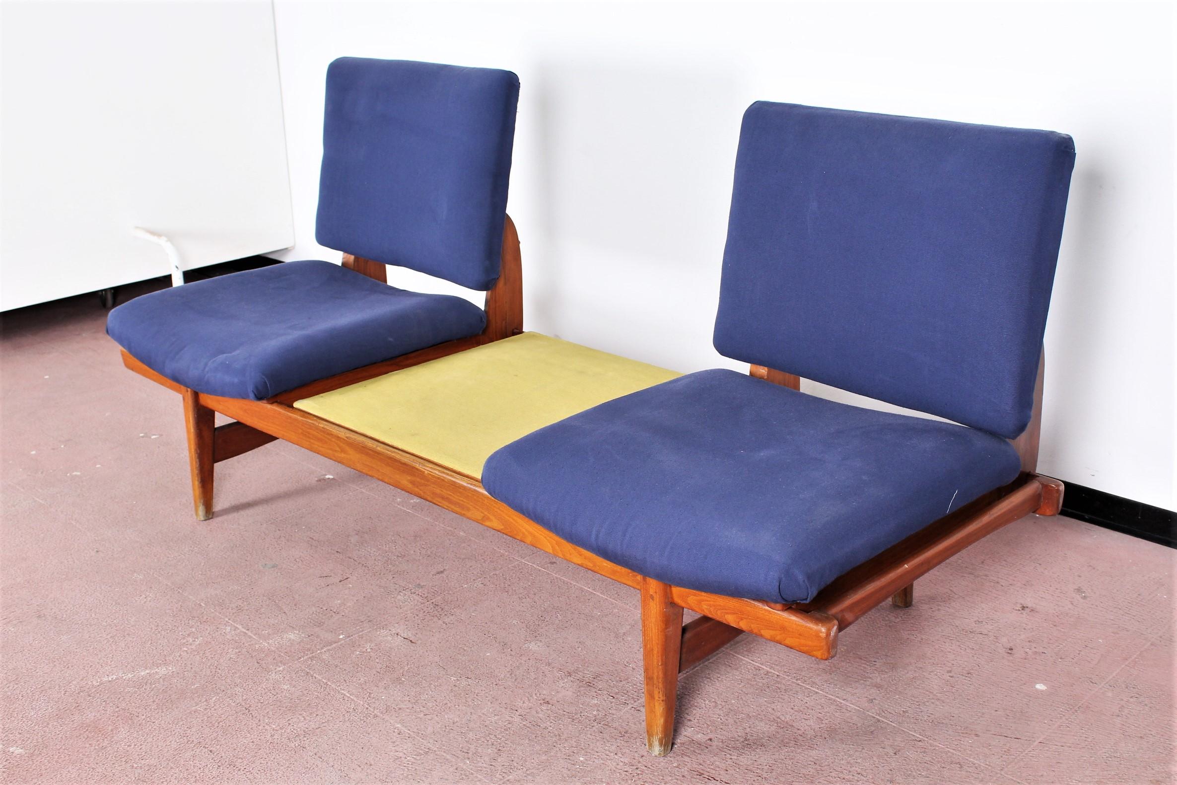 Mid-Century Modern La Permanente Mobili Cantù Yellow and Blue Modular Two-Seat Bench Sofa, 1960s