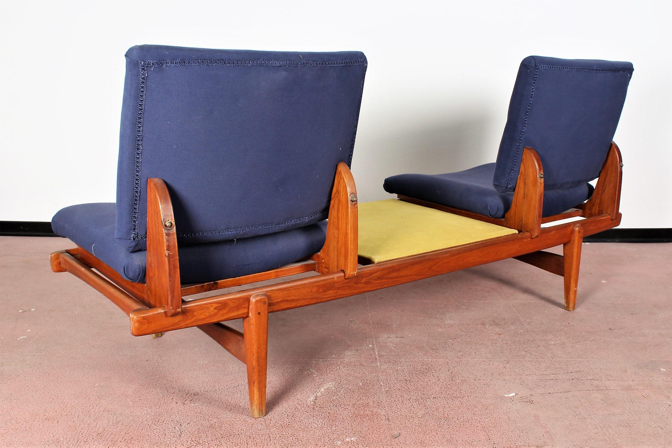 La Permanente Mobili Cantù Yellow and Blue Modular Two-Seat Bench Sofa, 1960s In Good Condition In Palermo, IT