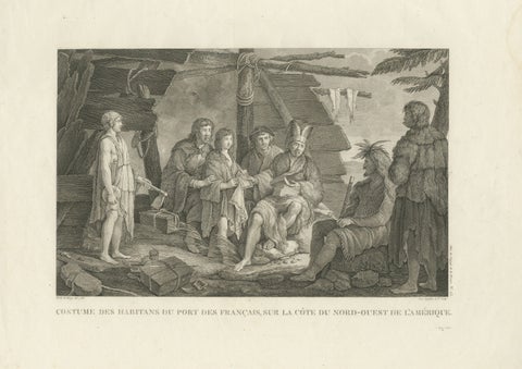 La Pérouse Alaska Tlingit Costume Engraving, French Expedition, 1797