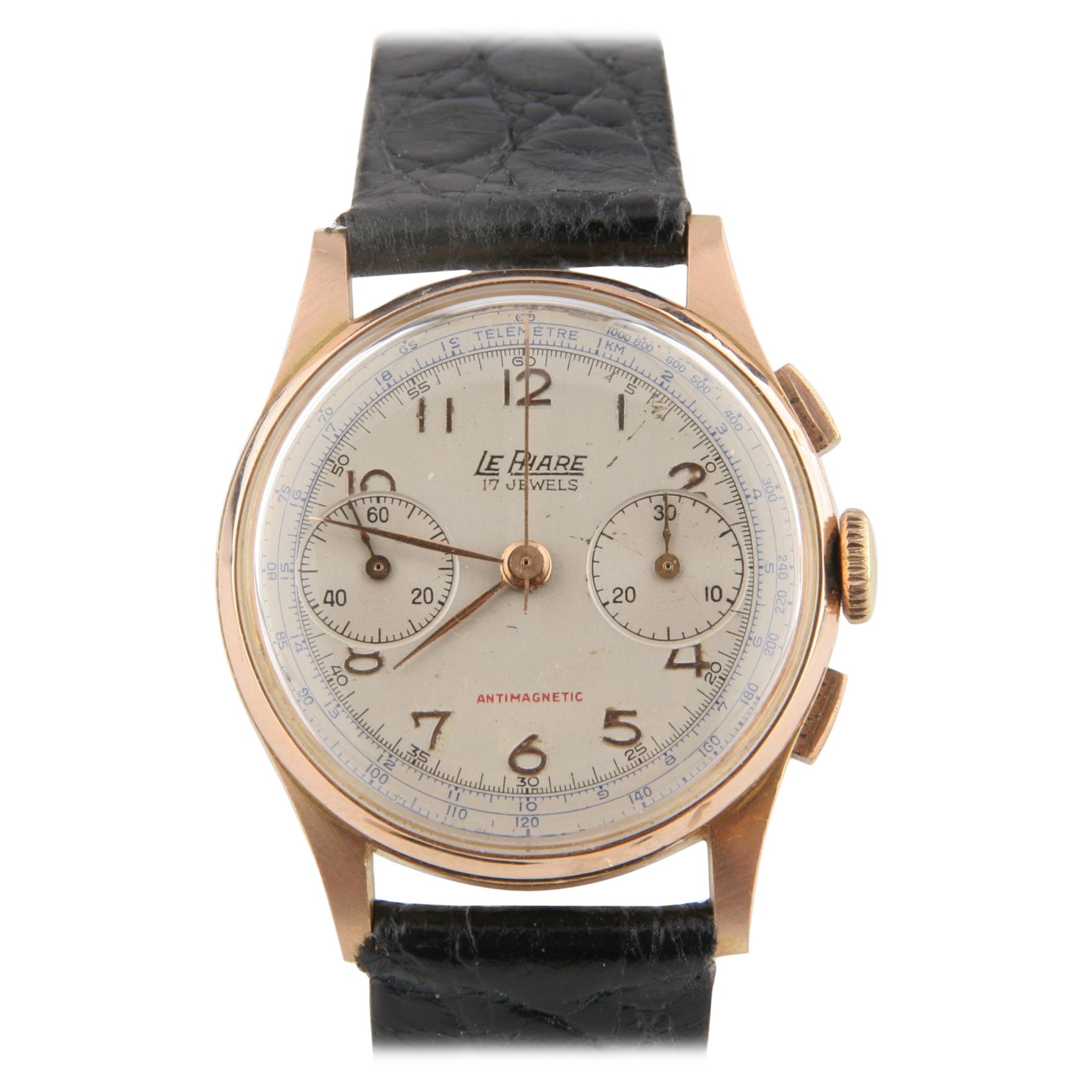 La Phare 18K Rose Gold Herren Handaufzug Chronograph 17 Jewel Uhr Lederband