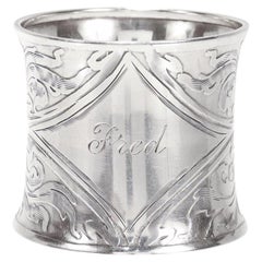 La Pierre Art Nouveau Sterling Silver Acid Etched Napkin Ring Engraved 'Fred'