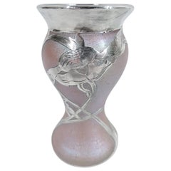 La Pierre Austrian Art Nouveau Iridescent Silver Overlay Bud Vase