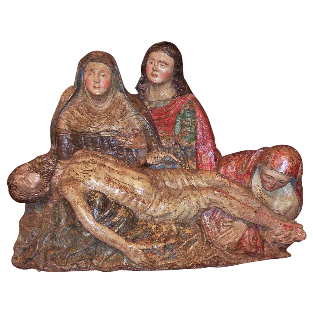 "La Pieta" Spanish Sculpture in Wood, 15th Century For Sale