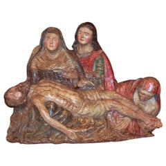 Antique "La Pieta" Spanish Sculpture in Wood, 15th Century
