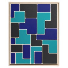 "La Piscine", Blue Leather Artwork on massive maple bleached frame