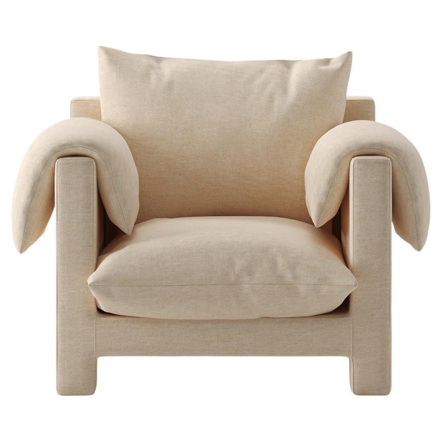 La Plume Armchair Upholstered in Dedar Bel Suede For Sale