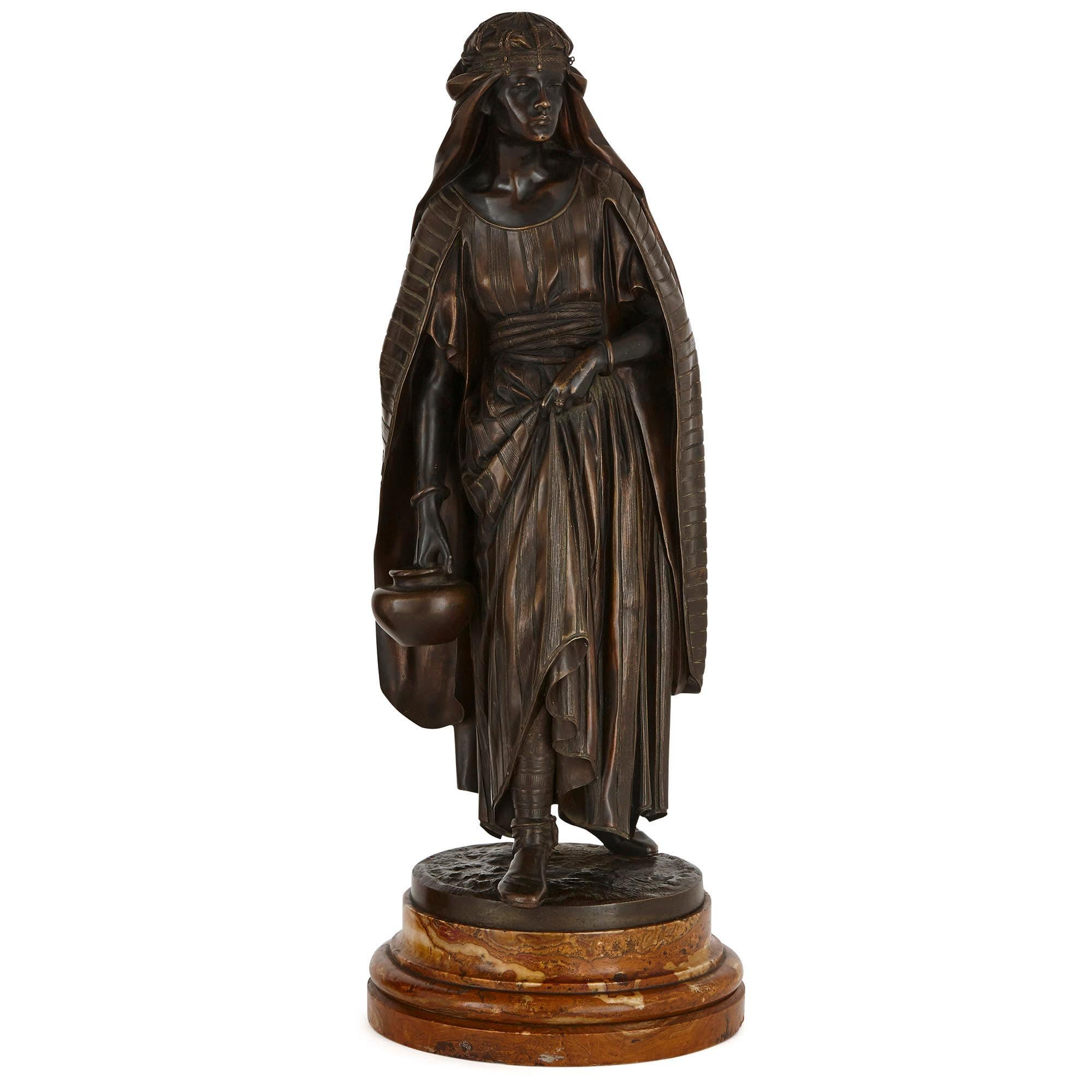 French ‘La Porteuse’ and ‘Le Guerrier Arabe’, Two Patinated Bronze Figures by Salmson For Sale