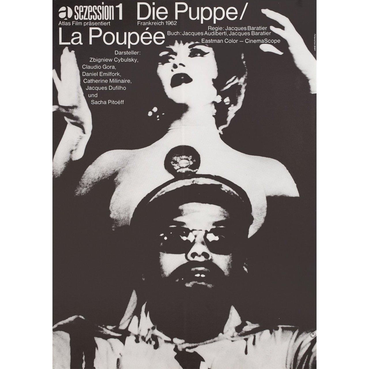 Original 1963 German A1 poster by Hans Hillmann for the first German theatrical release of the film La poupee directed by Jacques Baratier with Zbigniew Cybulski / Sonne Teal / Claudio Gora / Catherine Milinaire. Very Good-Fine condition, rolled.