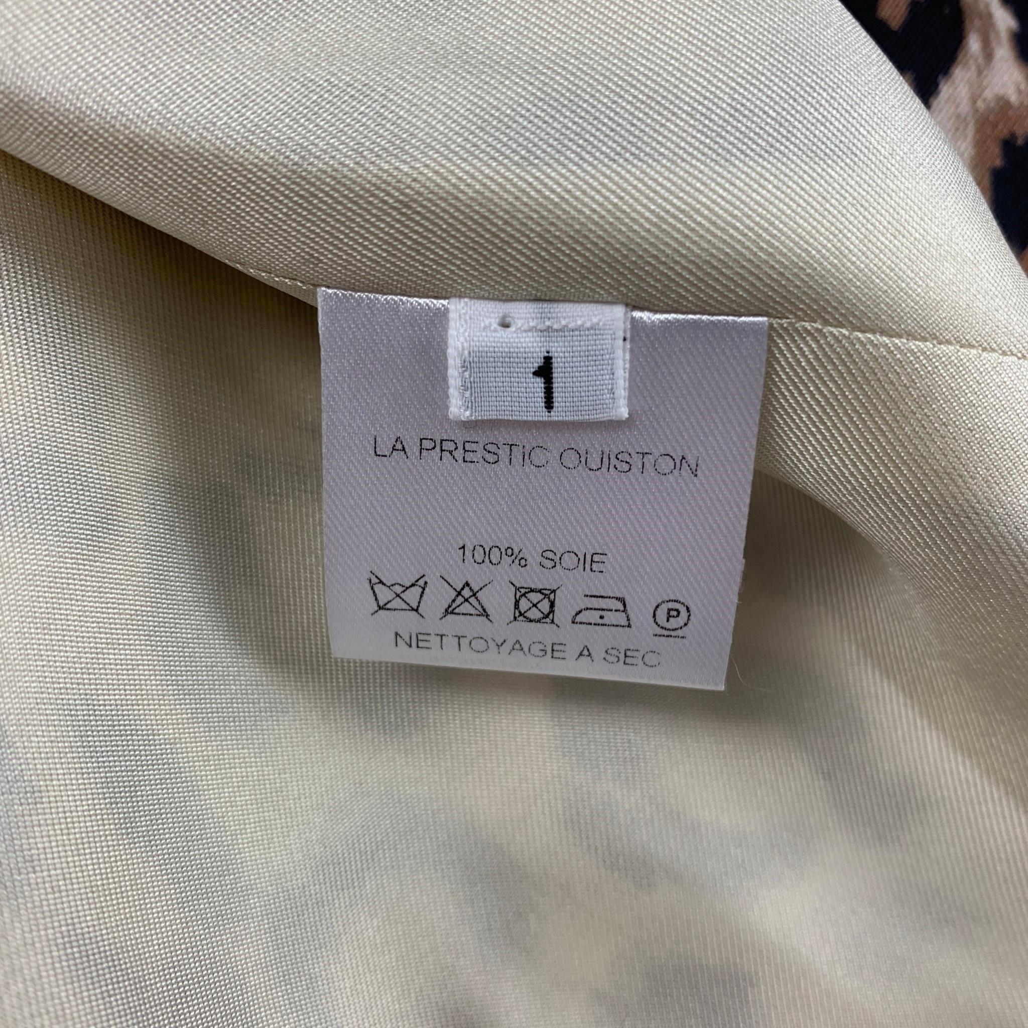 LA PRESTIC OUISTON Size S Beige Brown Silk Animal Print Open Front Coat In Excellent Condition In San Francisco, CA