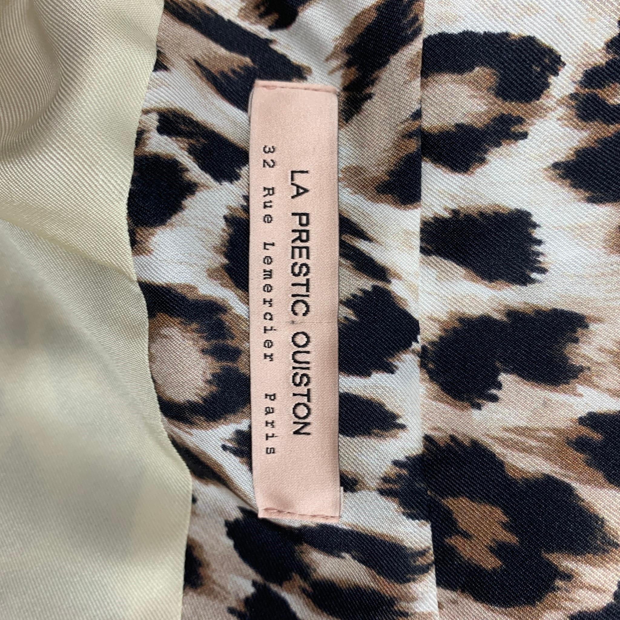Women's LA PRESTIC OUISTON Size S Beige Brown Silk Animal Print Open Front Coat