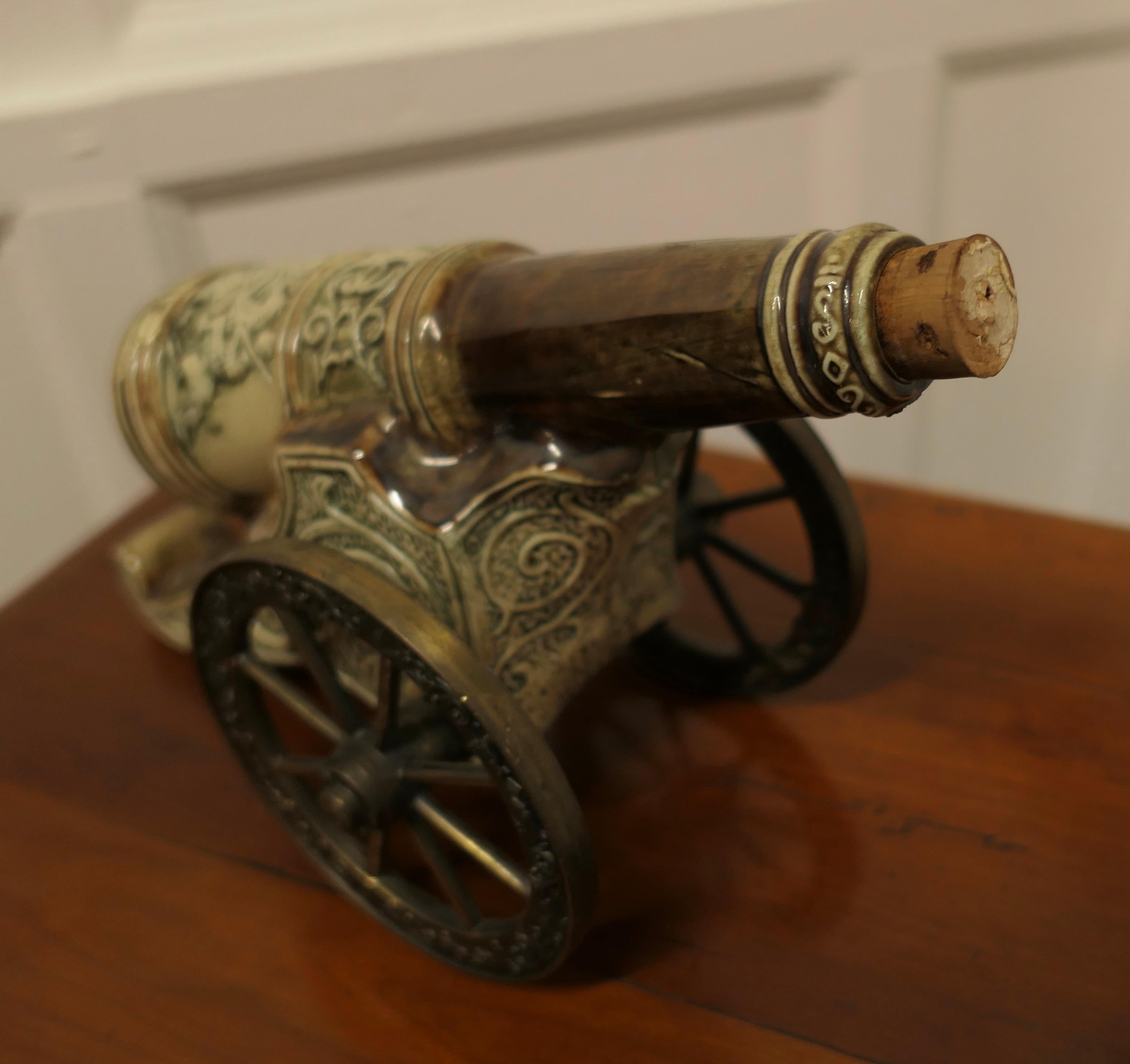 20th Century La Prunelle du Velay Stoneware Cannon Liqueur Bottle For Sale