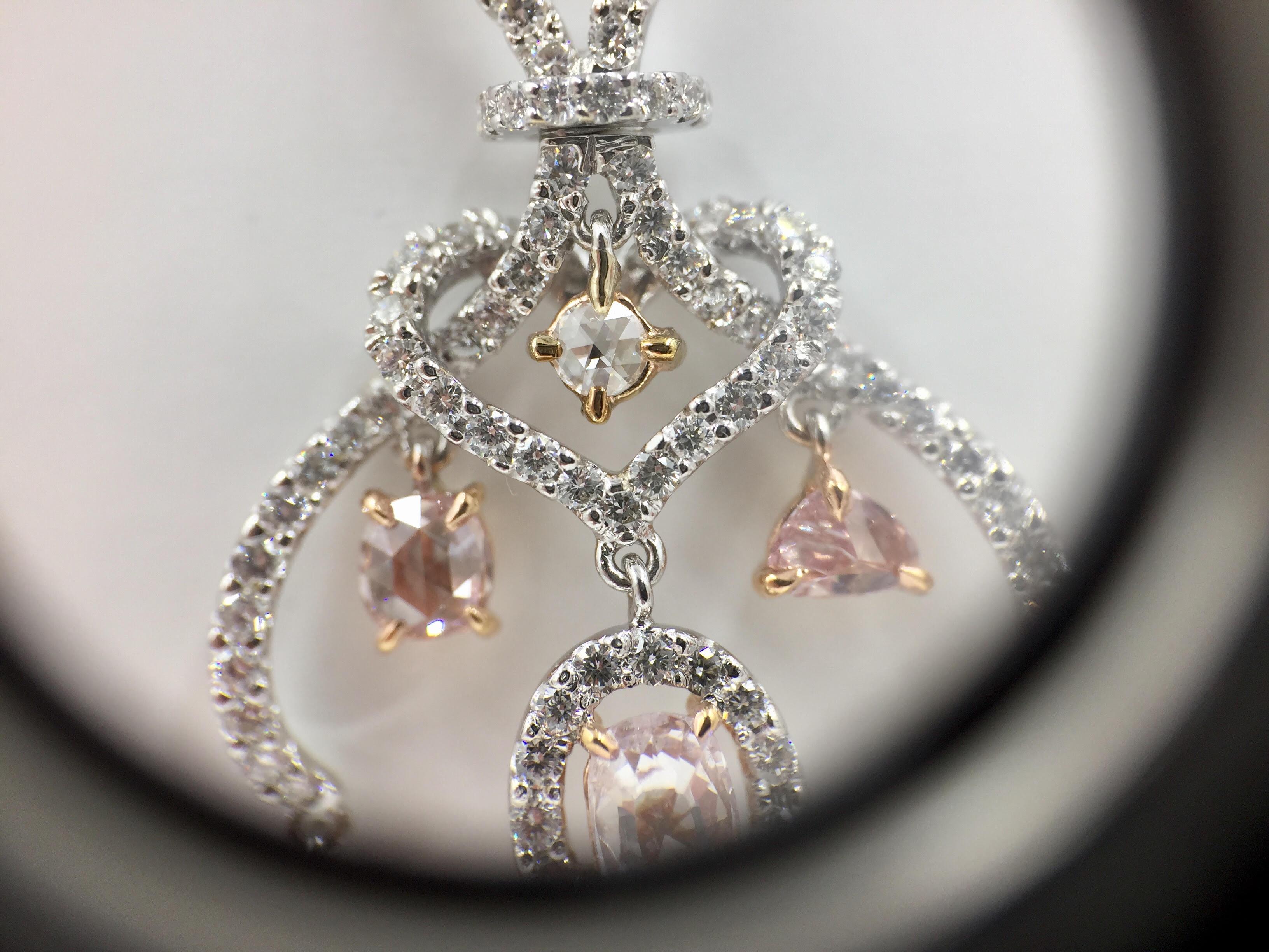 Late Victorian La Reina Collection Pink, White and Yellow Diamond Pendant Necklace For Sale