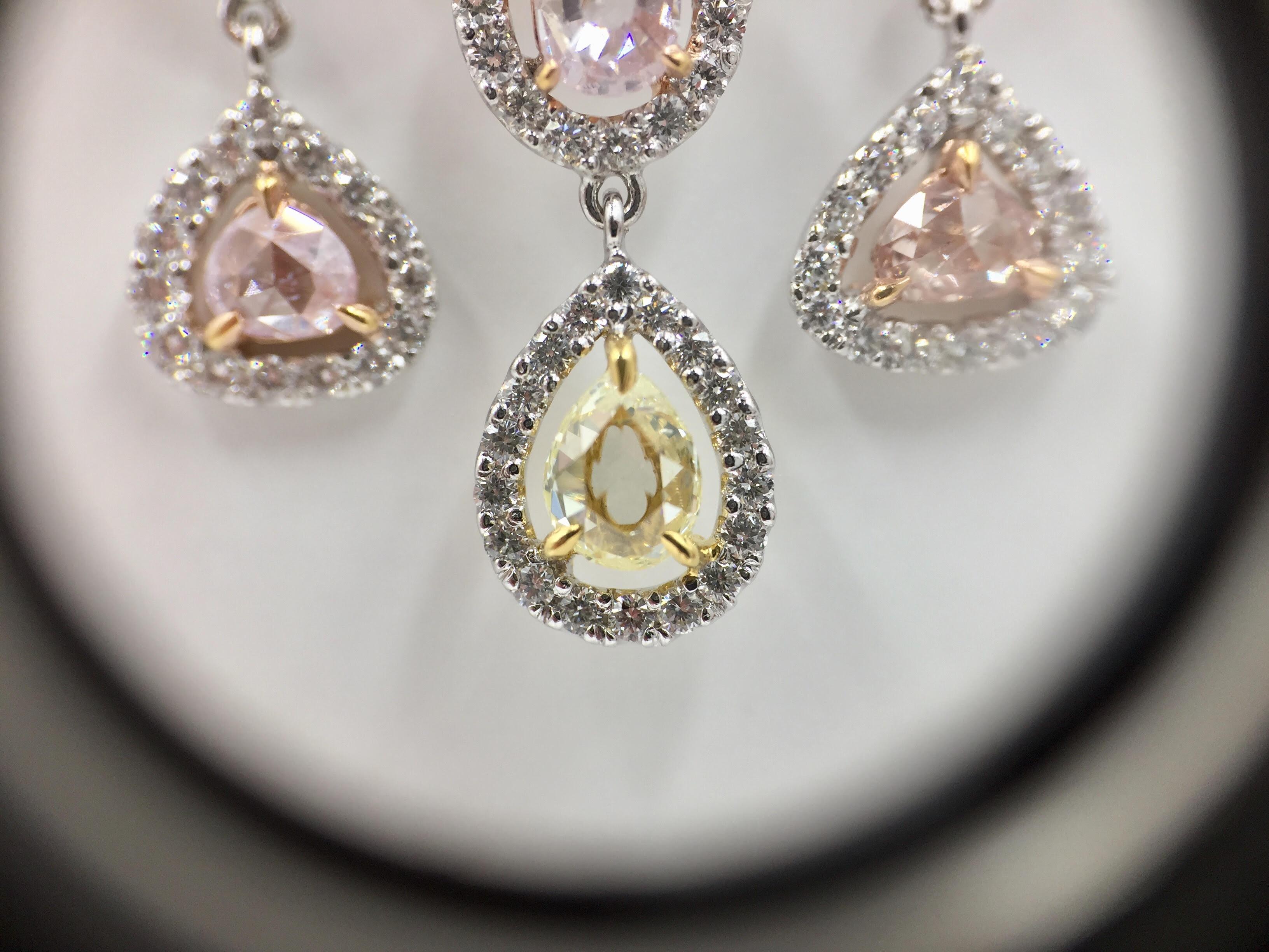 La Reina Collection Pink, White and Yellow Diamond Pendant Necklace In New Condition For Sale In Pikesville, MD